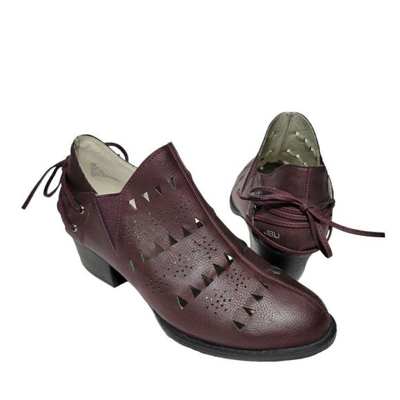 JBU By Jambu Boots Womens 8 M Evelyn Ankle Booties Wine Vegan Leather Heels Ties - Picture 1 of 12